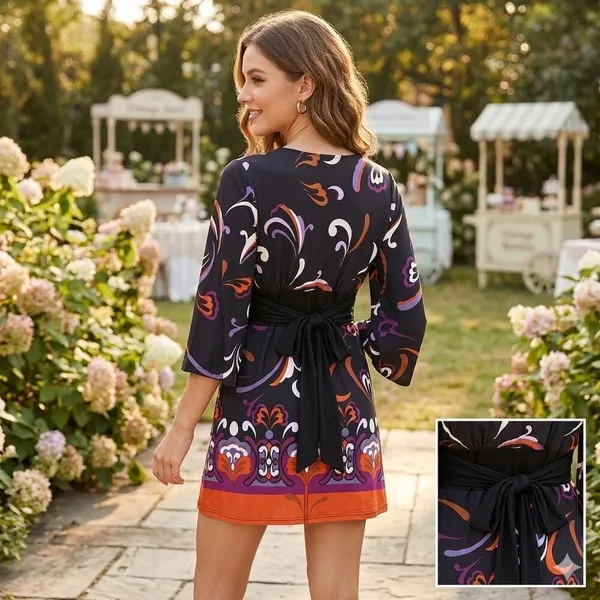 Y2K J.T.B. Size L Mod print faux wrap mini dress. - Image 2
