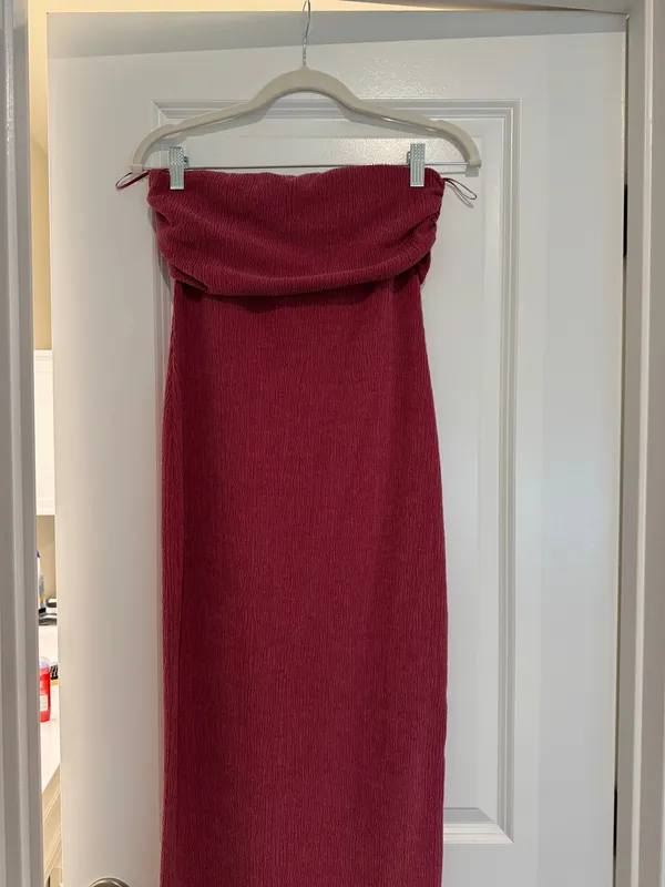Zara Pink Textured Bandeau Midi Dress - Image 5