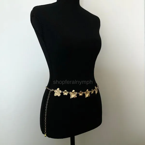 Vintage Y2K Boho Gold Flower Chain Belt, Fits 12.5–36 Inches, X7GA1179 - Image 4