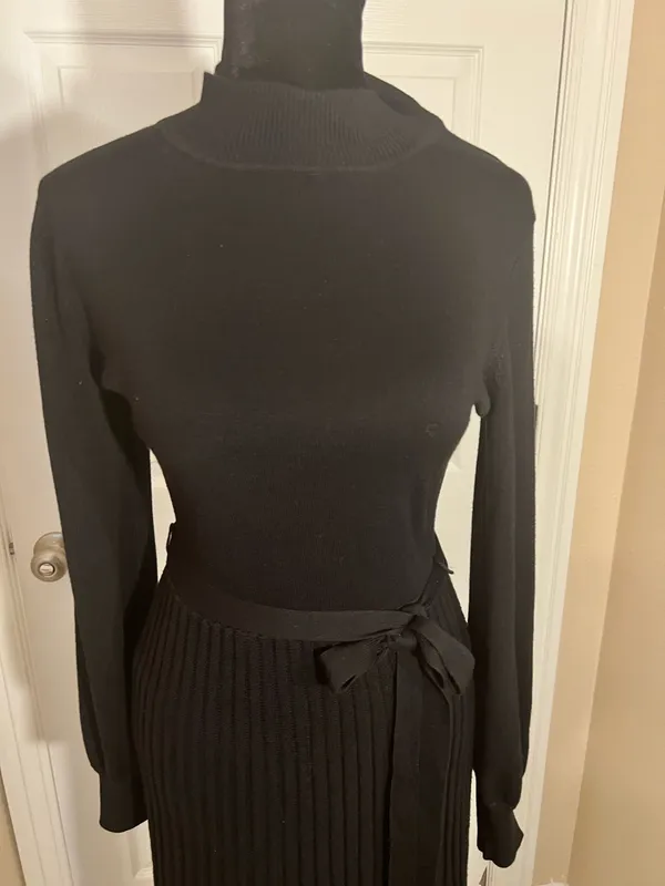 Nina Leonard Black fall pleated evening sweater dress - Image 8