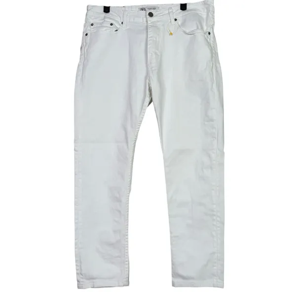 Zara Straight Leg High Rise Stretch Casual Ankle Cropped Denim Jean Zip 36 White - Image 12
