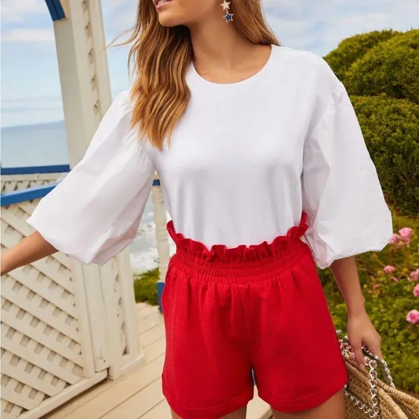 NWOT English Factory Balloon Sleeve Crew Neck Blouse White Size Medium - Image 2