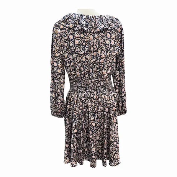 J Crew Dress Size-M Women Mini Dress Navy‎ Purple Smocked Waist Floral Fields - Image 5