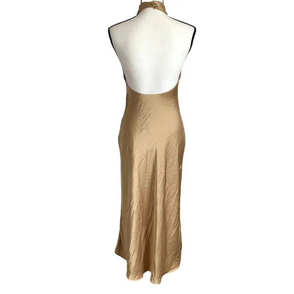 NWT Show‎ Me Your Mumu Jasmine Halter Midi Dress in True Gold Luxe Satin - Image 4