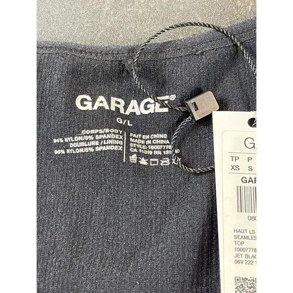Garage Black Ribbed L Cropped Top Seamless Deep V-Neck Long Sleeve Y2K Look NWT - Image 4