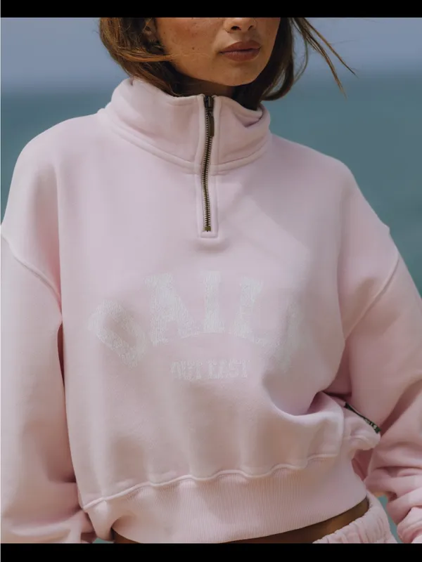 Daily Drills Cropped Light Pink Half-Zip Pullover - Image 4