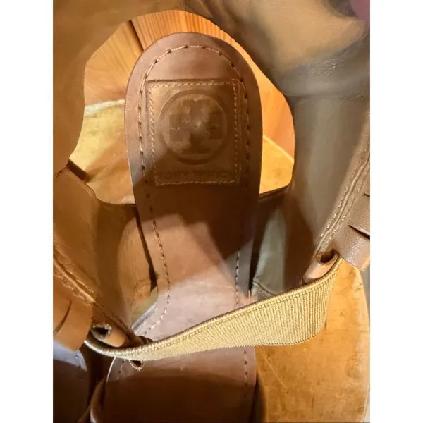 Tory Burch woven leather heels Light Brown Size 10.5M Ankle Cuff Elastic - Image 9