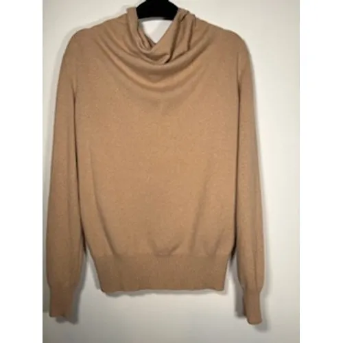TORY BURCH Cashmere Quarter Zip Sweater S Tan‎ Gold Logo Pull Luxury Knit - Image 4