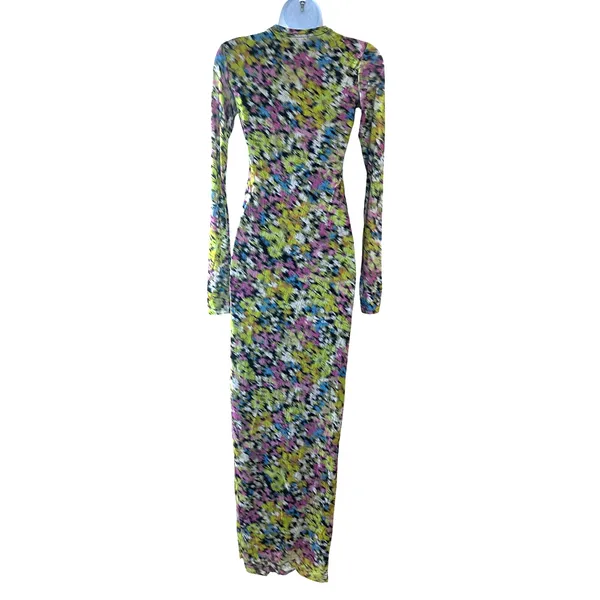 AFRM Abstract Mesh Maxi Dress XS Bodycon Slinky Long Sleeve Didi Designer $90 - Image 11