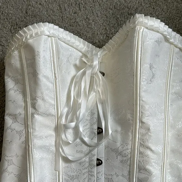 White on white brocade true corset lace up coquette western burlesque size XL - Image 5
