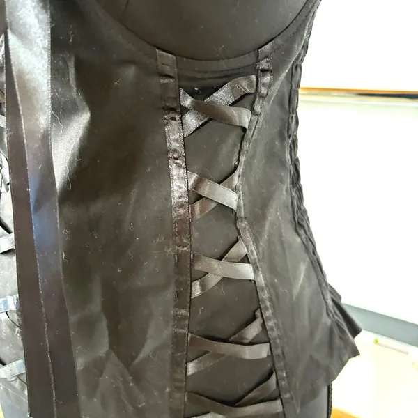 Sexy Witch Black Faux Lace Up Whimsigoth Coquette Dark Fairy Smocked Back Tank - Image 5