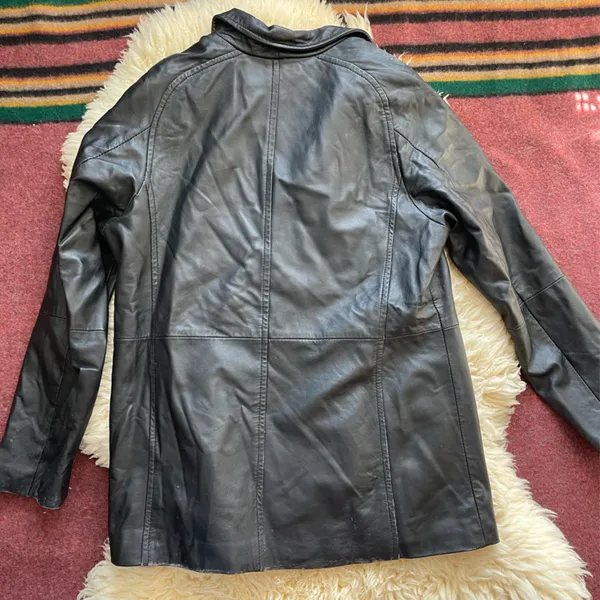 90s oversized genuine lambskin longline leather coat jacket black buttery - Image 5