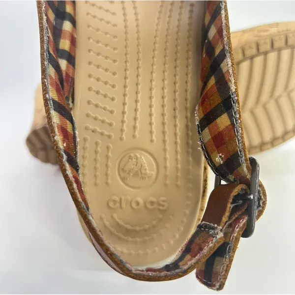 Crocs A-Leigh Brown Leather Cork Wedge Sandals Slingback Peep Toe Comfort Size 8 - Image 10
