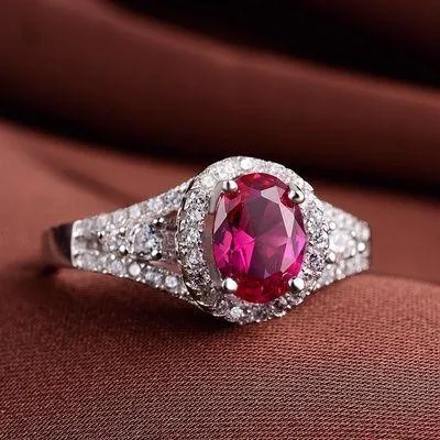 18K White Gold Plated Adjustable Birthstone Crystal Ruby Ring for Women - Image 2
