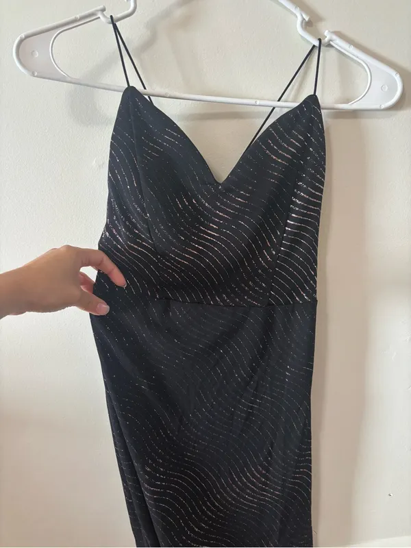 Love Tree Black Strapless Slip Dress with Subtle Sparkle - Image 2
