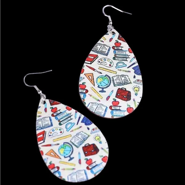 Teacher School Theme Waterdrop‎ Shaped Double-sided Print Wooden Earrings - Image 7
