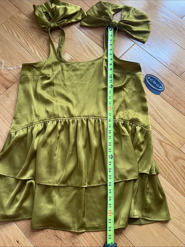 Mini ruffle Dress with Statement Shoulder Bows 20s style flapper NWT chartreuse Green Size 16 - Image 7