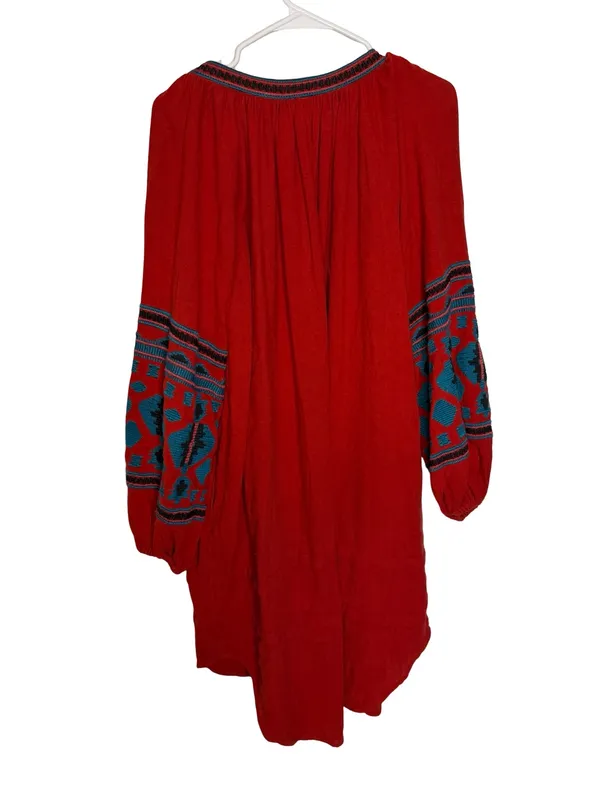 🌵 Free People In The Clear Tunic Dress Embroidered Boho Red Blue‎ Size S ❤️ - Image 6