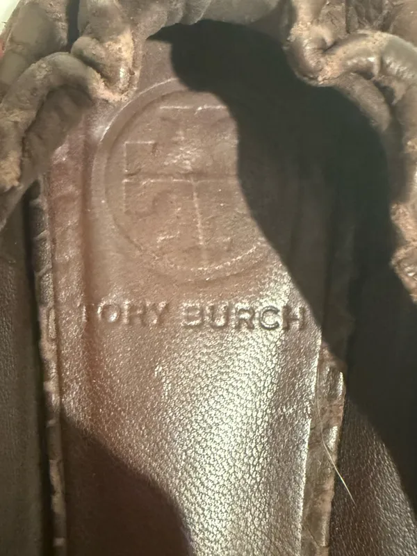 Tory Burch Reva Chestnut Brown Textured Snakeskin-print Leather Ballet Flats 6.5 - Image 8