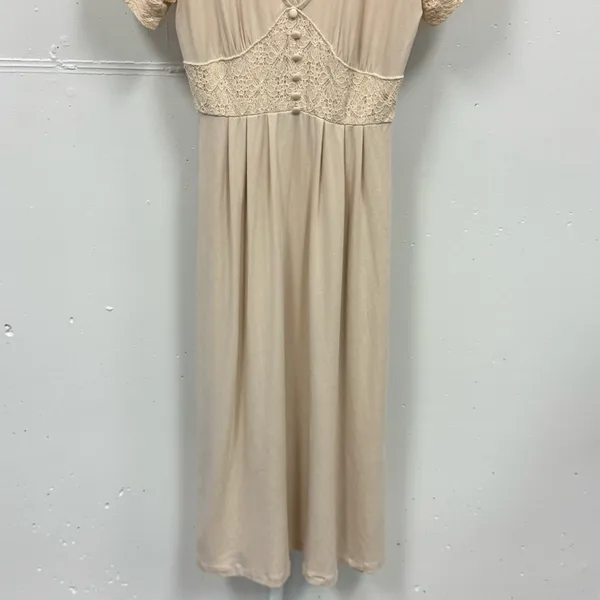 Betsey Johnson Mosaic Lace Puff-Sleeve Midi Dress Crochet Back Cream Sm JL408532 - Image 7