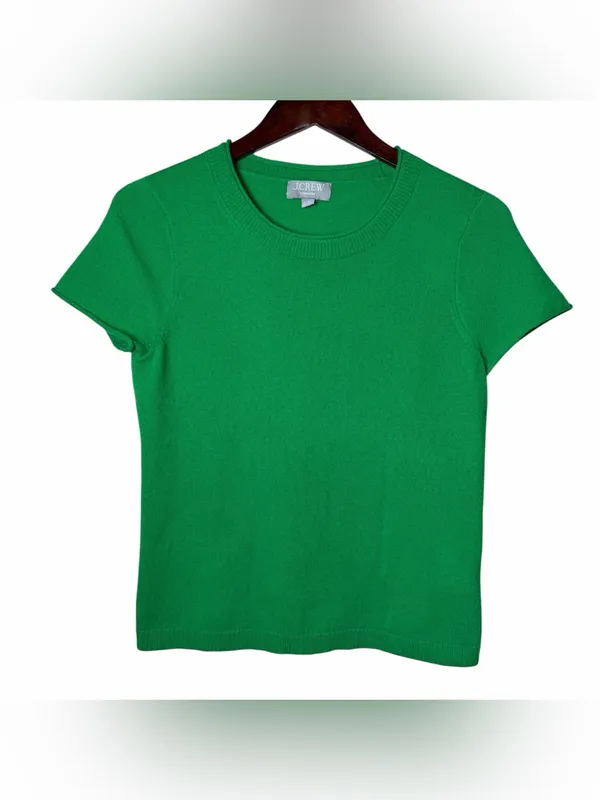 J. Crew 100% Cashmere Short Sleeve Sweater Top Kelly Green Size Small Crewneck - Image 2