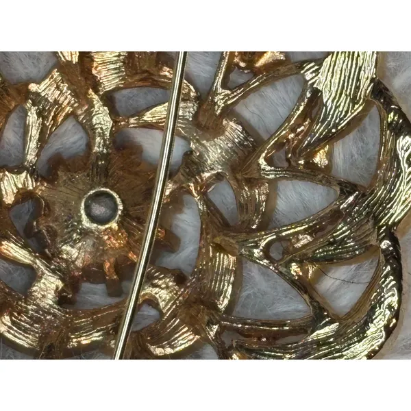 Vintage Gold Tone Aurora Borealis Rhinestone Sunburst Floral Brooch Pin 5cm - Image 6