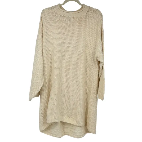 Vintage Cream Cable‎ Knit Tunic Sweater Womens 3X Ramie Cotton Roll Neck 90s - Image 2
