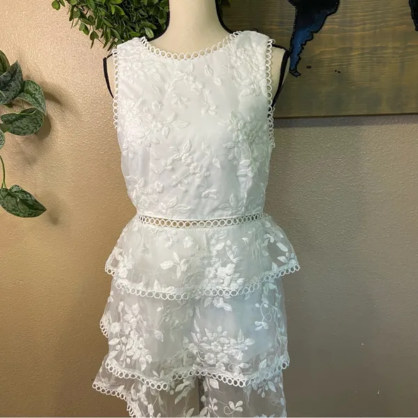 NWOT Lulus Look So Sweet White Floral Embroidered Organza Mini Dress - Image 4