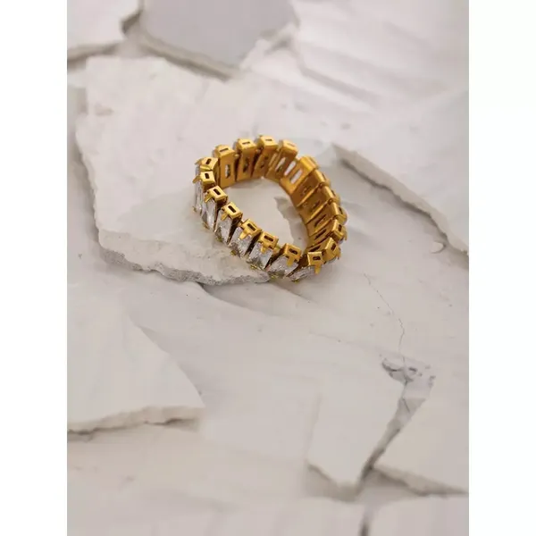 SIZE 9 18kt Gold Plated 316L Stainless Steel Cubic Zirconia Ring - Image 2