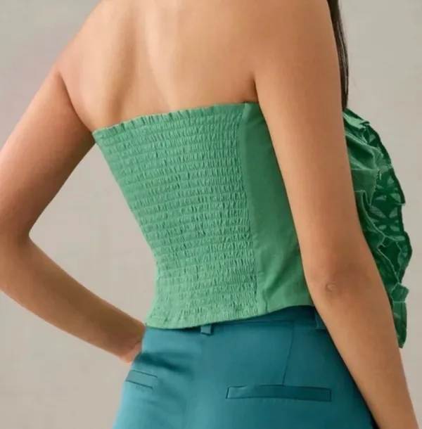 Anthropologie Green Ruffle Top Strapless - Image 2