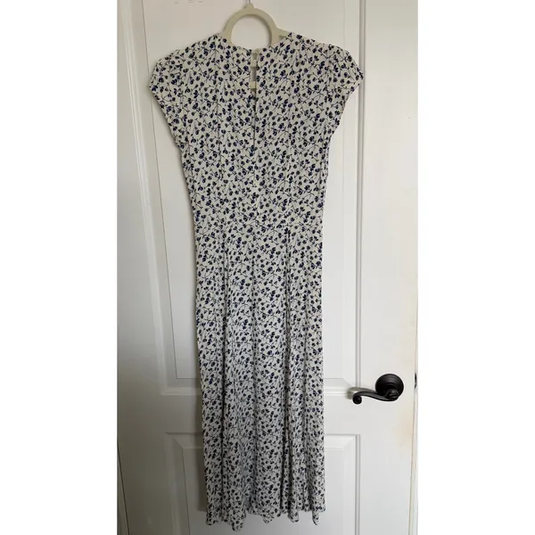 Reformation Fauna Floral Midi Dress Button Front Cap Sleeve‎ Cream Blue Size 0 - Image 3