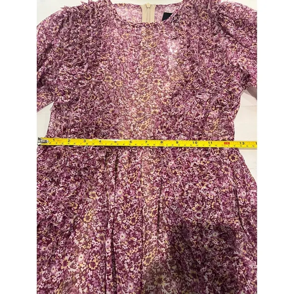 OPT XS Purple Floral Print Ruffle‎ Long Sleeve Mini Dress Bohemian - Image 3