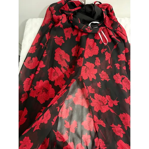 Lulus Best Occasion Black Red Floral Print Front Slit Party Event Maxi Dress S - Image 10