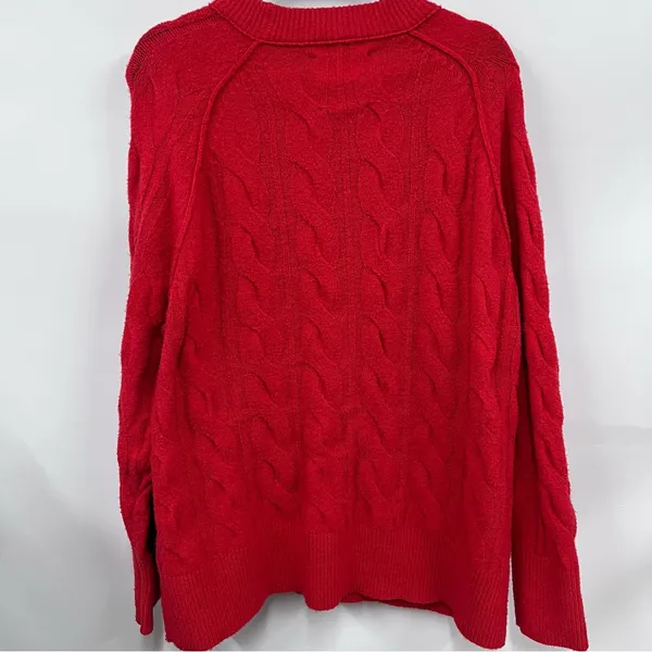 Aerie Vibrant Red Cable Knit Sweater size M oversized unisex - Image 13