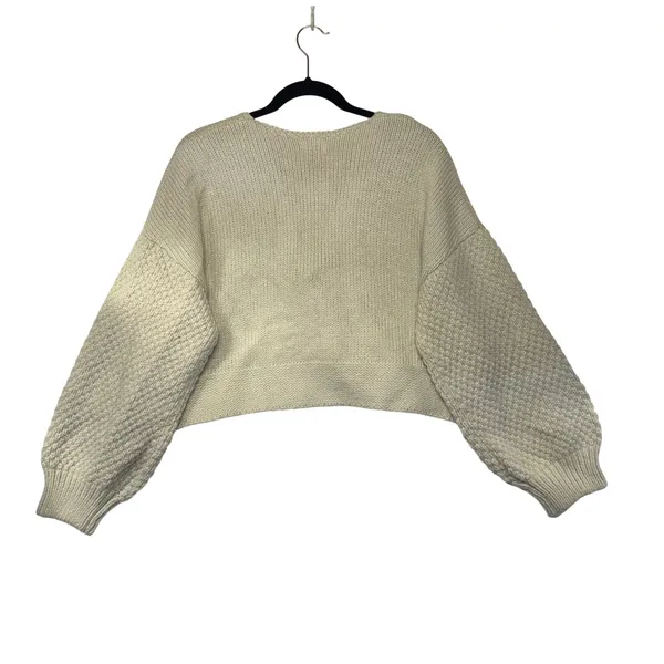 Cotton On Oversized‎ Cream Cropped Tie Front Balloon Sleeve Knit Cardigan XS - Image 5