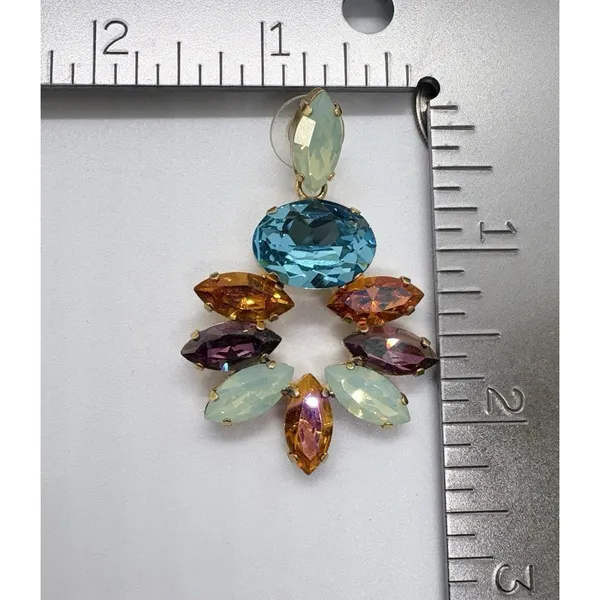 Colorful‎ Rhinestone Dangle Drop Gold Tone Earrings Pierced Statement Heavy - Image 8