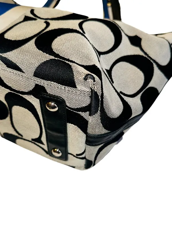Coach Black/Gray/Blue Signature Stripe Hampton Weekend Stripe Tote - Image 9