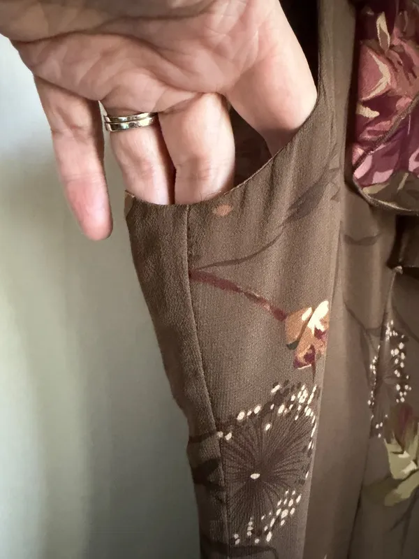 Morell Maxie Floral Column Dress Brown Pink Silk 14 Ruffle Sleeveless Y2K Fairy - Image 7