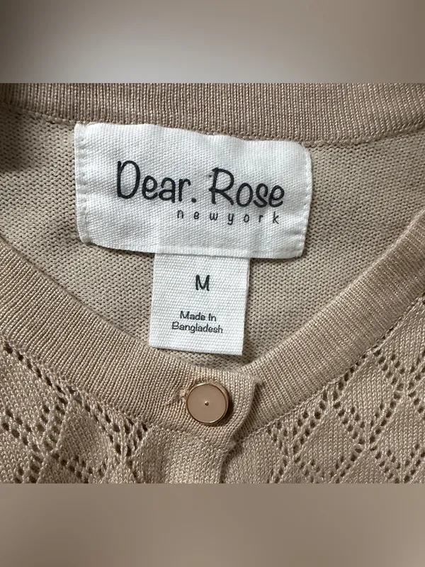 Dear.Rose new york Diamond Stitch Button-Front Cardigan Sweater in Oatmeal Sz M - Image 3
