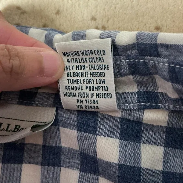 LL Bean Womens XL Blue White‎ Gingham Cotton Button Down Shirt 272187 - Image 6