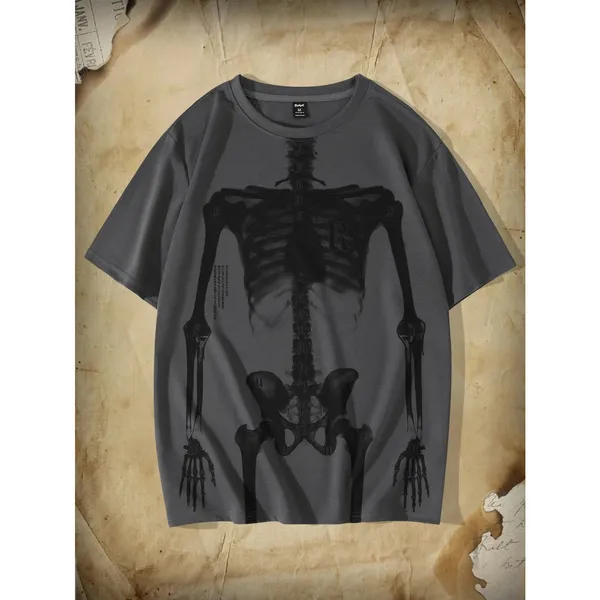 Romwe Charcoal X-Ray Skeleton Graphic Tee - Image 2