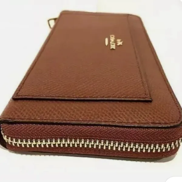 Coach Saddle Brown Leather Accordion Zip Wallet Purse Quiet Luxury Coachcore - Image 3