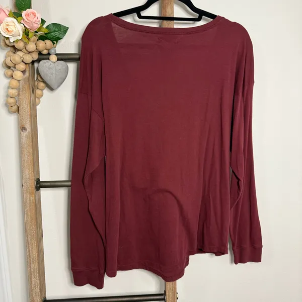 Madewell Long Sleeve‎ V Neck Maroon Shirt Size Medium - Image 4