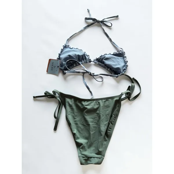 Shade & Shore Floral Triangle Bikini Top and Side Tie‎ Bottoms Set Green Blue S - Image 2