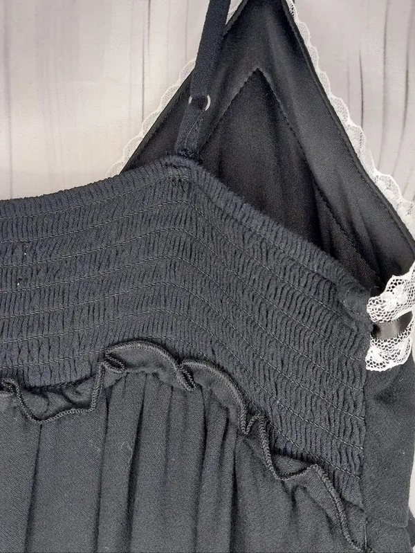 Aeropostale Solid Black V-Neck Lace Trim Tiered Babydoll Mini Dress NWT - Image 7