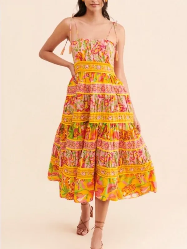 NEW Farm Rio Mixed Fruits Paradise Midi Dress Size XS NWOT Tropical Cotton - Image 2