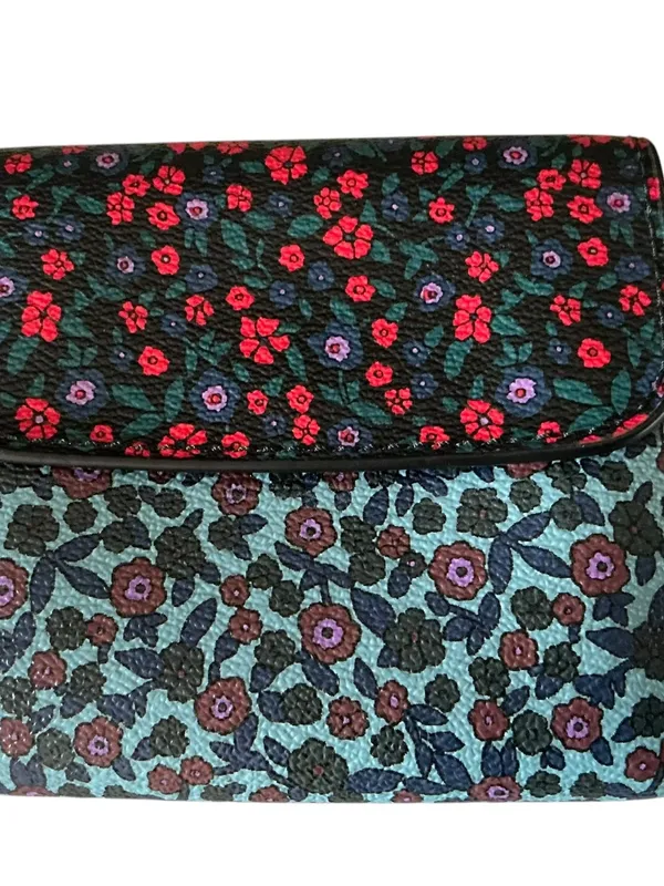 Coach trifold blue red floral coated leather wallet - Image 2