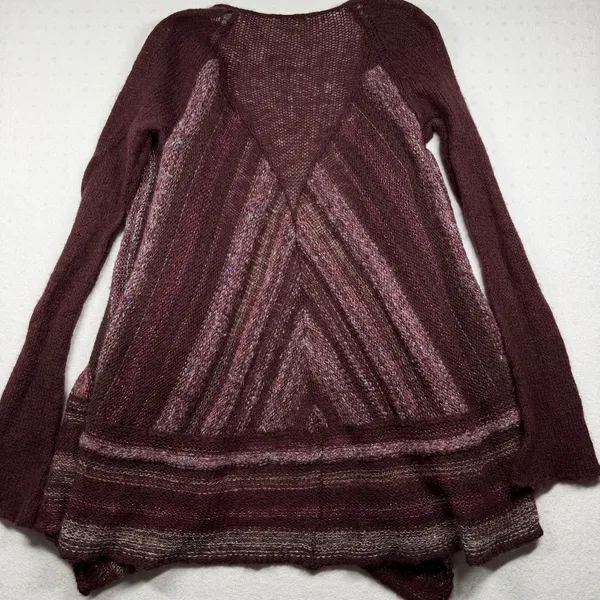 Free People Women’s Open Knit Cardigan Sweater Boho Oversized Large Burgundy - Image 5