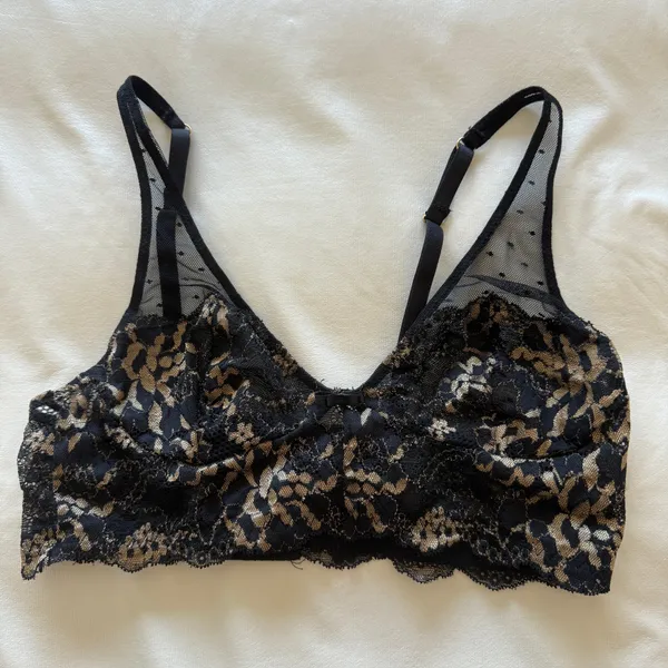 ✨ Frederick’s Of Hollywood Y2K Black Sheer Floral Lace Bralette | Coquette Fairycore Lingerie Top | Romantic Soft Cup Mesh Bra Size S - Image 10