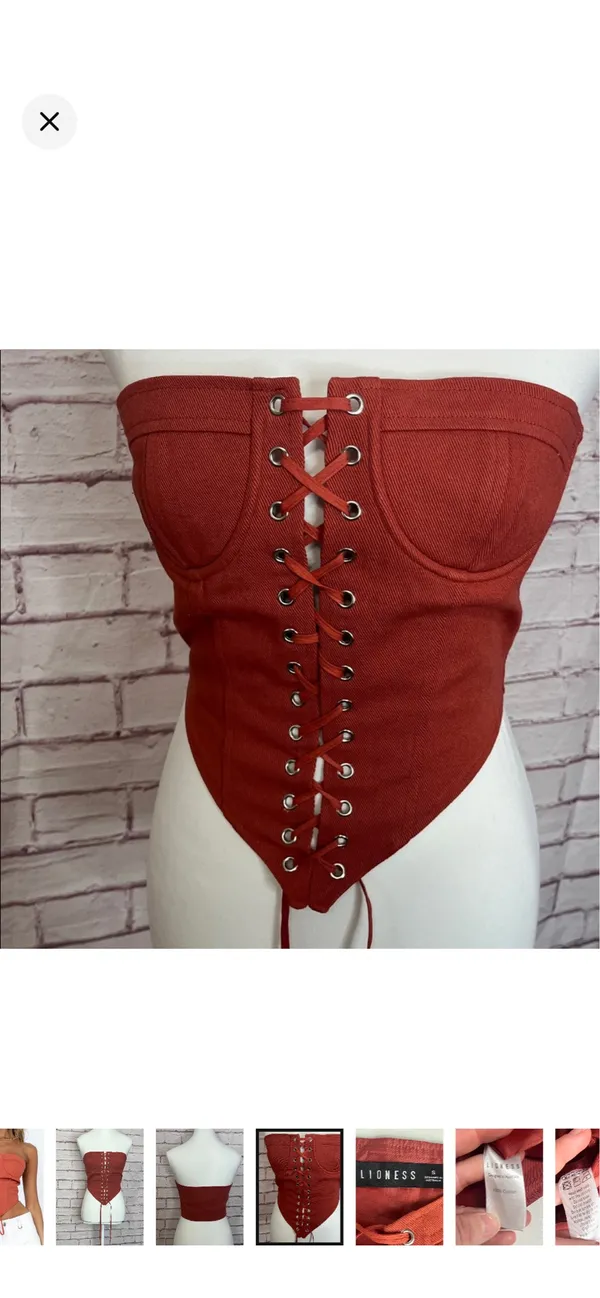 Lioness Russet Lace Up Strapless Corset Top Like New Small. 100% Cotton. No stretch. Like a bra top. Gorgeous item. 14” bust but can adjust wider with laces. 13” long front 7” long back - Image 4